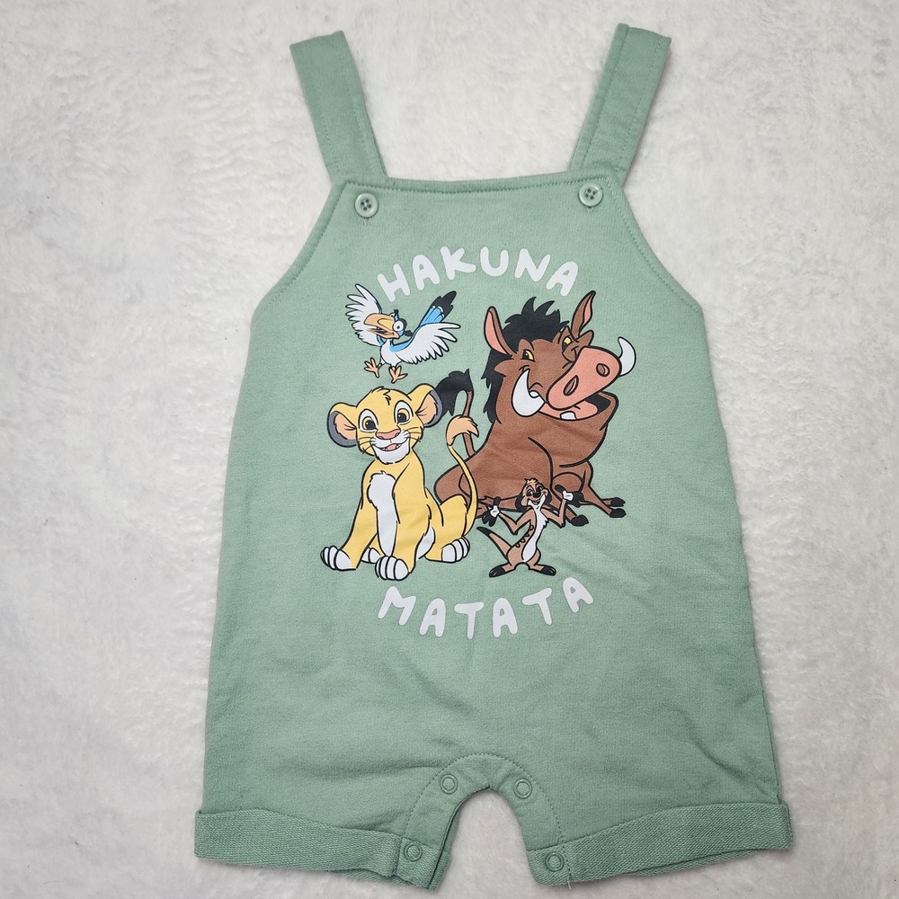 Disney Baby Lion King Hakuna Matata Sage Green Shortalls Romper 12M